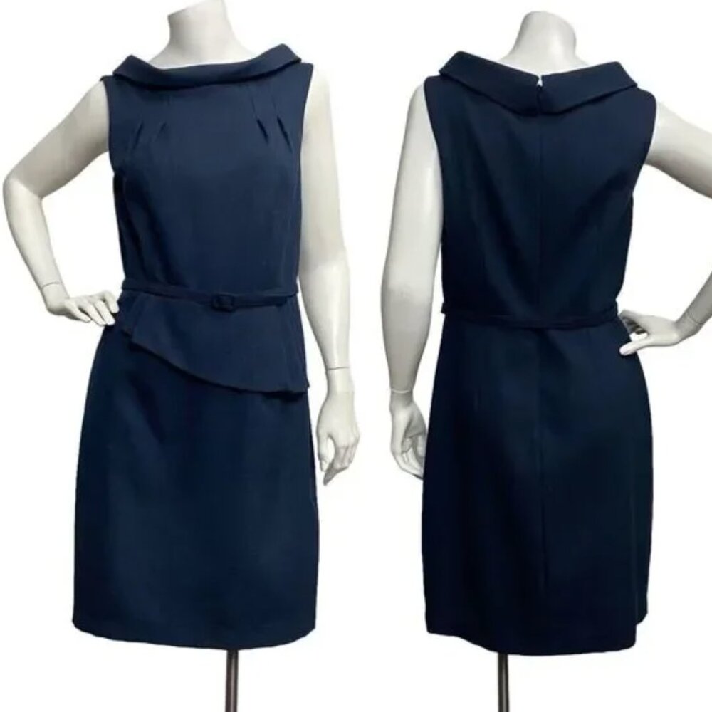 David Meister Sleeveless Navy Blue Sheath Dress with Retro Portrait Collar  sz 4
